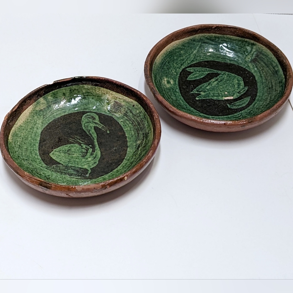 2 Handmade Mexican Pottery Patamban Redware Bowls